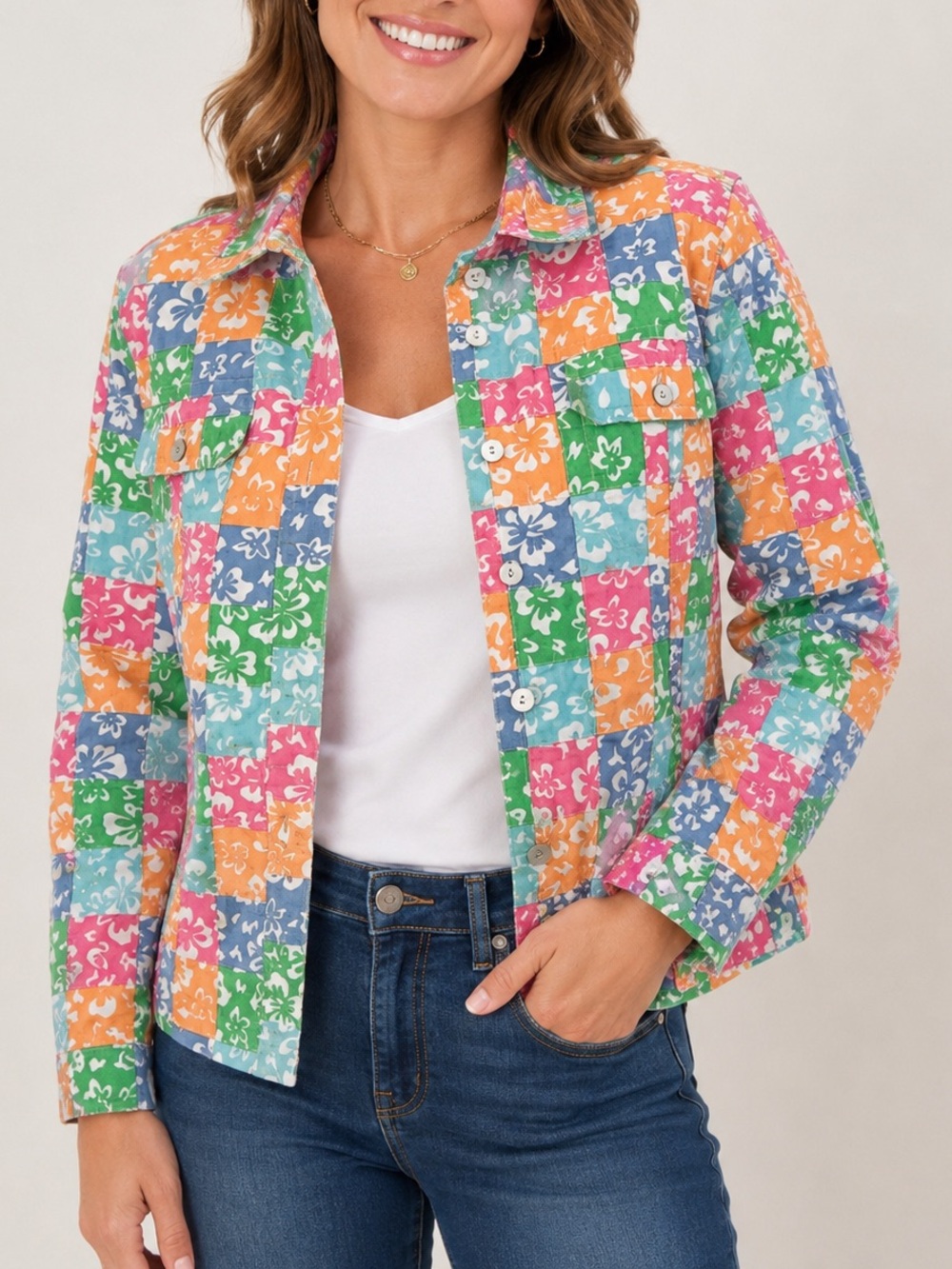 Northern Isles Patchwork Floral Cotton Lined Jacket Cottagecore Coastal Medium